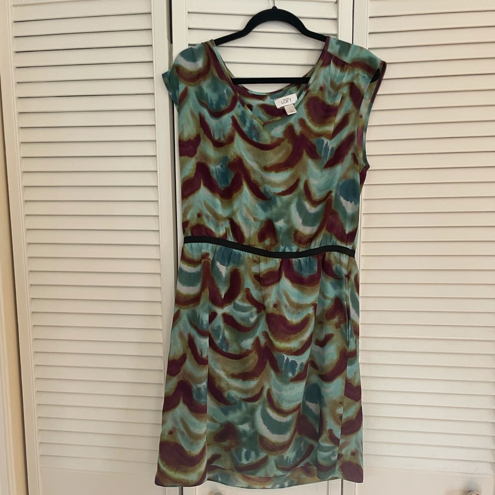 Loft blue & brown watercolor dress